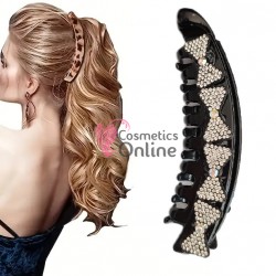 Accesoriu tip banana pentru prins parul din plastic PZS007TT - Negru cu cristale